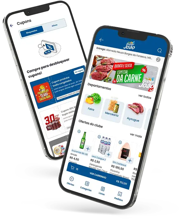 Aplicativo do clube de vantagens com cupons digitais e ofertas para clientes do supermercado.